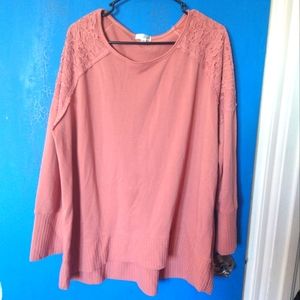 Cute soft lace shoulder thin sweater type blouse. 2x